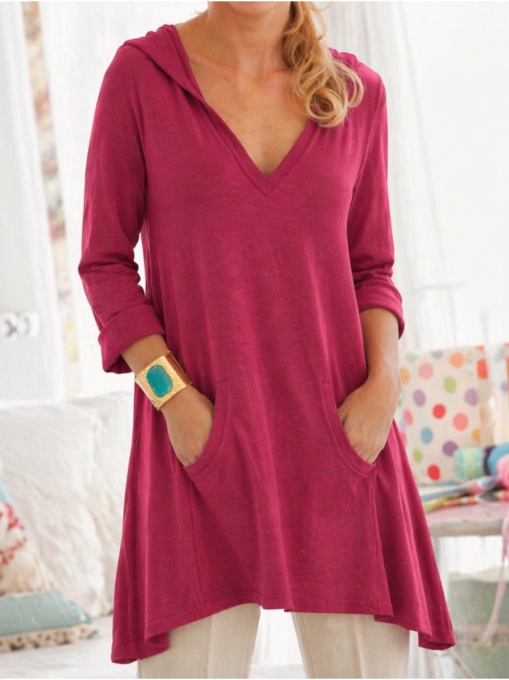 Soft Surroundings…Go To Tunic Hoodie…Fuchsia 1x New